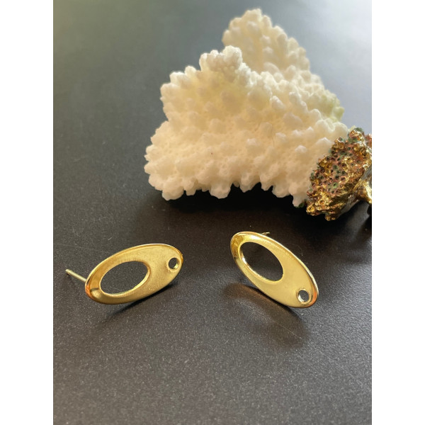 Boucles d’oreilles Puce Ovales Travaillées  avec trou– Acier Inoxydable 304 – Finition dorée