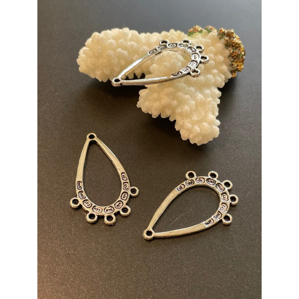 2A5235 – Lot de 5 ou 10 pendentifs multi connecteur Goutte Métal Argent Antique