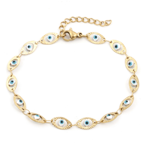 Bracelet Amulette Grigri Résine Émaillée Bleu Clair Acier Inoxydable 304 Doré 18KT
