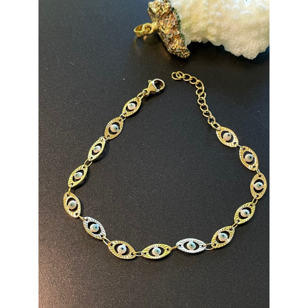 Bracelet Amulette Grigri Résine Émaillée Bleu Clair Acier Inoxydable 304 Doré 18KT