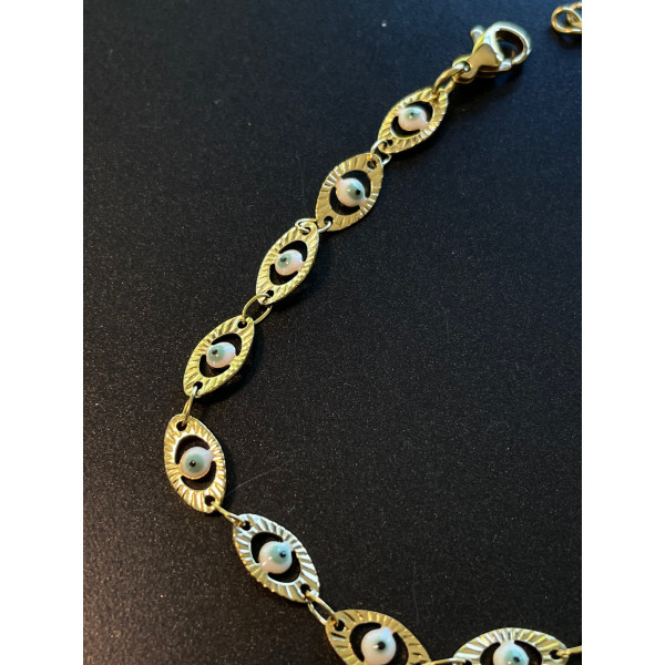 Bracelet Amulette Grigri Résine Émaillée Bleu Clair Acier Inoxydable 304 Doré 18KT