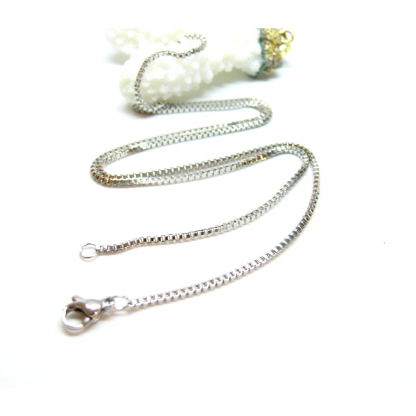 Collier Sautoir 50cm Maille Fine Cube 1.5mm Acier Inoxydable 304 Argent Platine