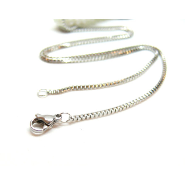 Collier Sautoir 50cm Maille Fine Cube 1.5mm Acier Inoxydable 304 Argent Platine