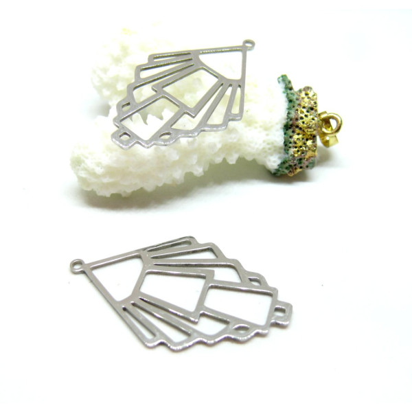 Pendentif Géométrique, Art Déco 39 mm, Acier Inoxydable Argenté