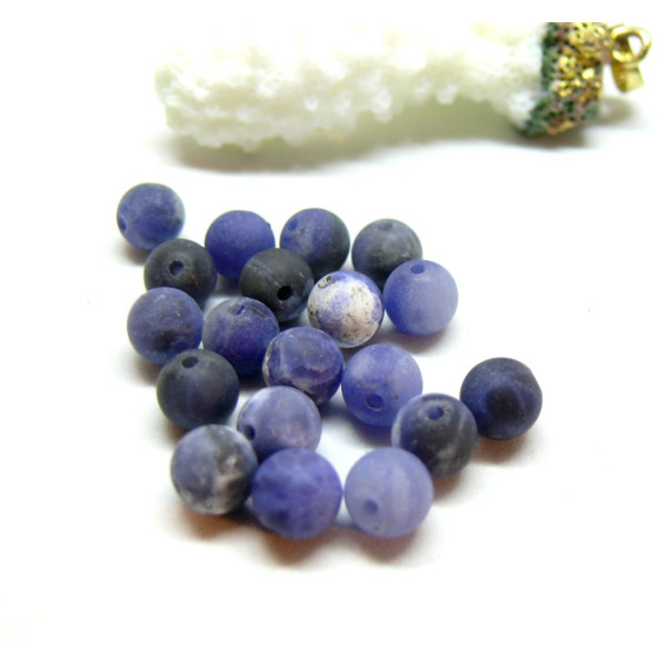 Perles Rondes 6mm Sodalite effet givre