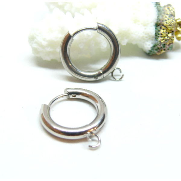 Créoles Rondes avec Anneau d’Accroche 13.5mm – Acier Inoxydable 316 Argenté