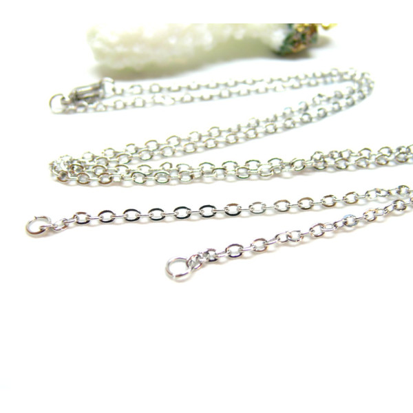 Sautoirs réglables 56 cm pour intercalaire, maille forçat 2mm, Acier Inoxydable 304 Argenté