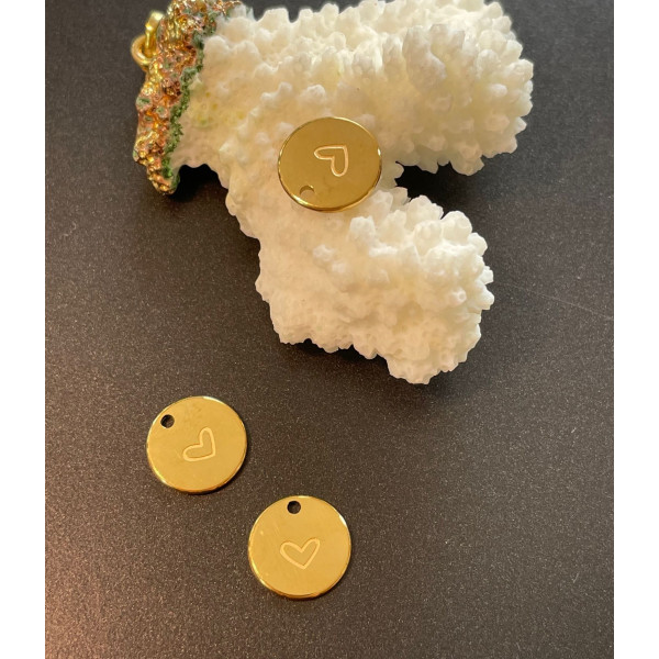 Pendentif Médaillon Coeur 12mm – Acier Inoxydable 304 Doré