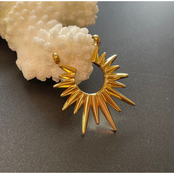 Pendentif Connecteur Soleil Géométrique 33mm Acier Inoxydable 304 Doré 18K PVD