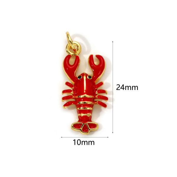 Pendentif Homard en résine émaillée avec anneau – Laiton Doré à l’or fin 18K