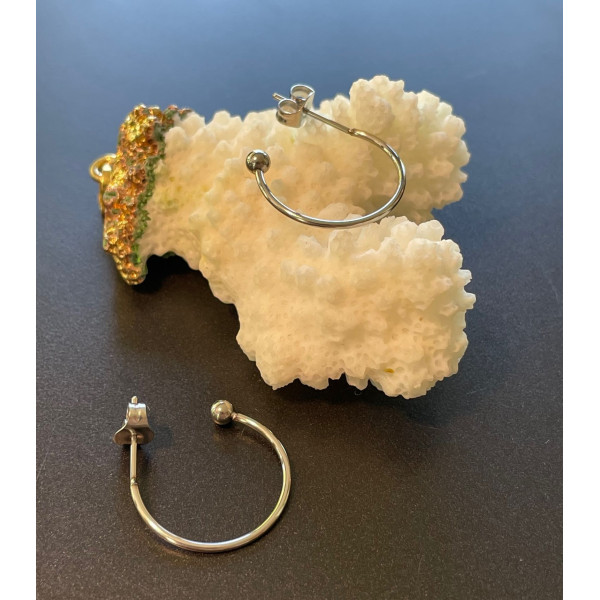 Boucles d’oreilles Puce Créoles 18mm avec Embouts – Acier Inoxydable Argenté