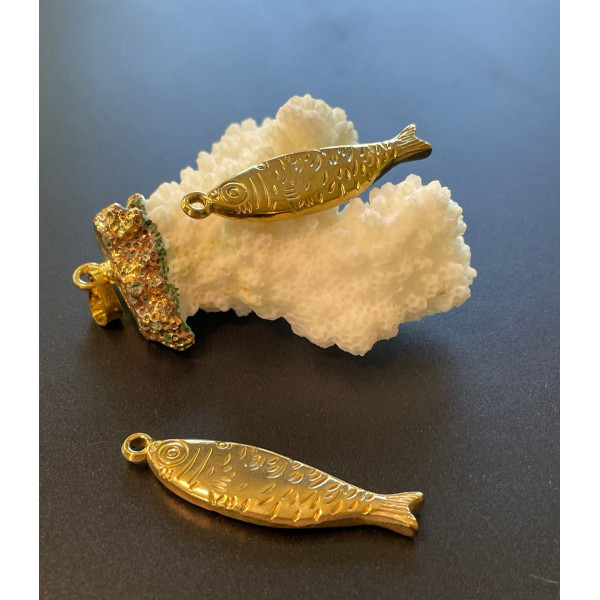 Pendentif Poisson 3D 40 mm – Acier Inoxydable 304 Doré à l’or fin 18K, PVD