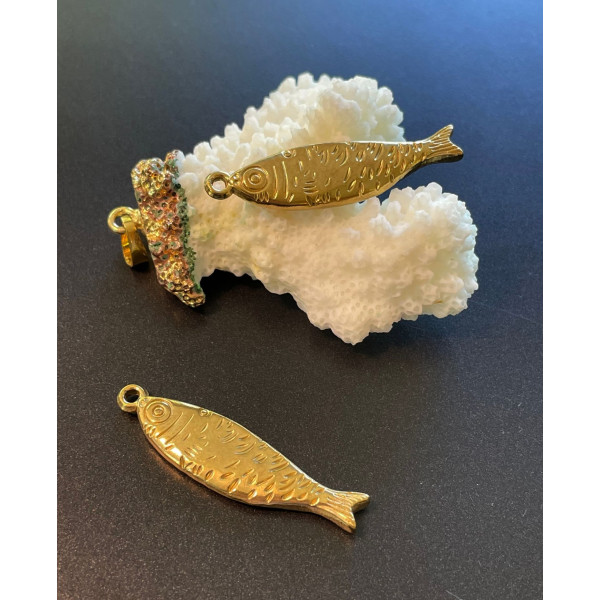 Pendentif Poisson 3D 40 mm – Acier Inoxydable 304 Doré à l’or fin 18K, PVD