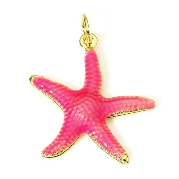 Pendentif Étoile de mer 26mm en résine émaillée Rose avec anneau – Laiton Doré à l’or fin 18K