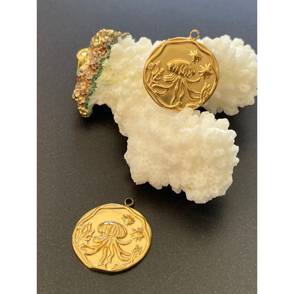 Pendentif Médaillon Méduse 20 mm – Acier Inoxydable 304 Doré à l’or fin 18K, PVD