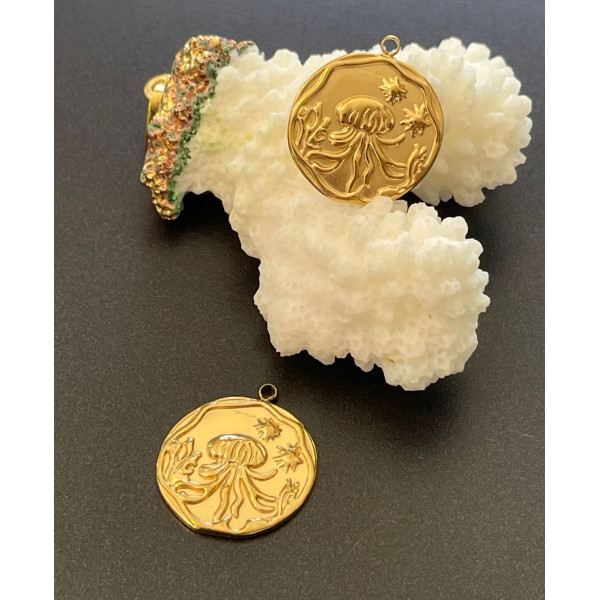 Pendentif Médaillon Méduse 20 mm – Acier Inoxydable 304 Doré à l’or fin 18K, PVD