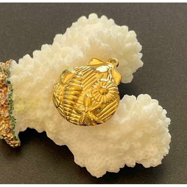 Pendentif gravé Coquille Saint Jacques 22 mm – Acier Inoxydable 304 Doré à l’or fin 18K, PVD