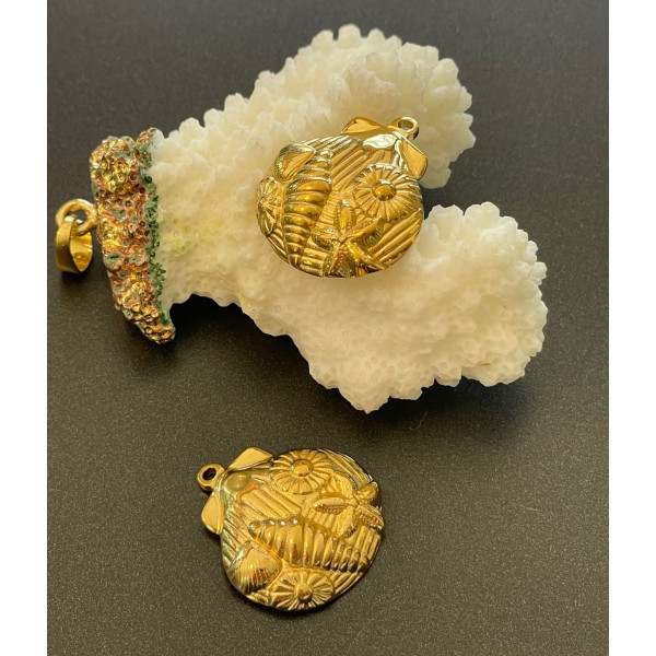 Pendentif gravé Coquille Saint Jacques 22 mm – Acier Inoxydable 304 Doré à l’or fin 18K, PVD