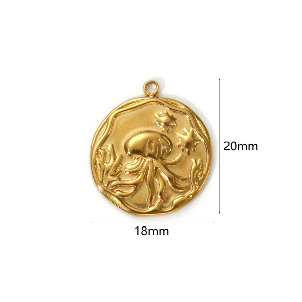 Pendentif Médaillon Méduse 20 mm – Acier Inoxydable 304 Doré à l’or fin 18K, PVD