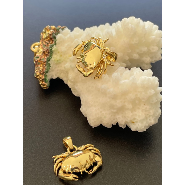 Pendentif avec bélière – Crabe 3D 17 mm – Laiton Doré à l’or fin 18K