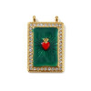Pendentif Rectangle Cœur Ex Voto 36 mm, résine émaillée et strass – Acier Inoxydable 304 Doré à l’or fin 18K, PVD