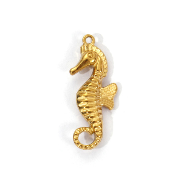 Pendentif Hippocampe 3D 30 mm – Acier Inoxydable 304 Doré à l’or fin 18K, PVD