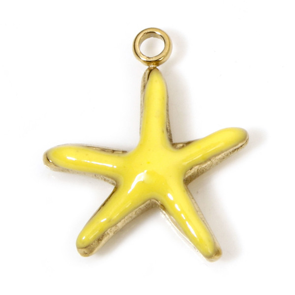 Pendentif Étoile de mer 14.5 mm avec résine émaillée Jaune – Acier Inoxydable 304 Doré, PVD
