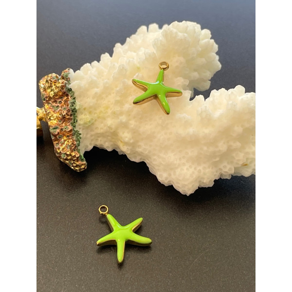 Pendentif Étoile de mer 14.5 mm avec résine émaillée Jaune – Acier Inoxydable 304 Doré, PVD