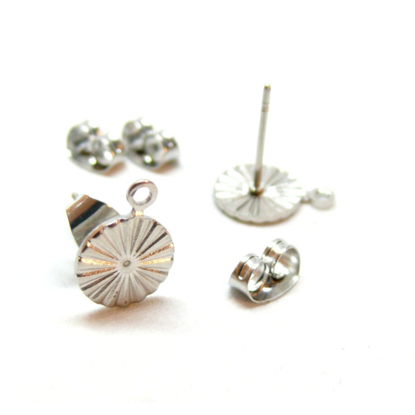 Boucles d’oreilles Puce Cercle Strié 4.5mm – Acier Inoxydable 316 Argenté