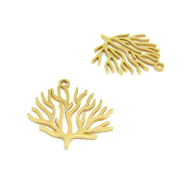 Pendentif Forme Corail 23mm – Acier Inoxydable Doré