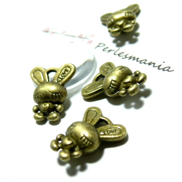 REF 2D1508 – Lot de 5 ou 10 Pendentifs Breloque Lapin Mignon 3D 14x17mm – Bronze