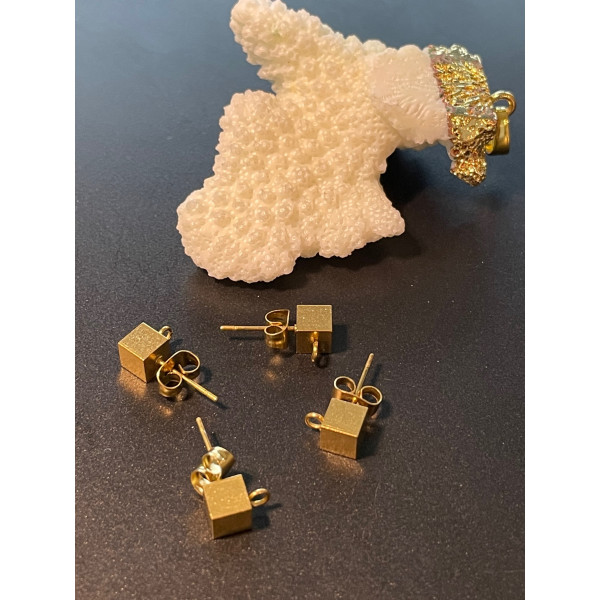 Boucles d'oreille Puces Cube 3mm avec attache – Acier Inoxydable 304 Doré