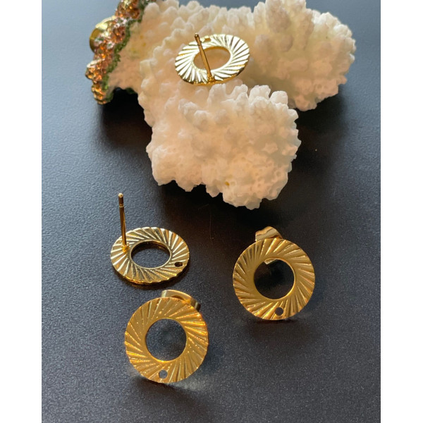 Boucles d’oreilles Puce Cercle Strié 13mm avec trou d'attache – Acier Inoxydable Doré à l'or fin 24K