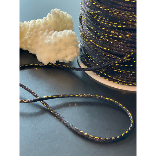 Cordon NOIR et Fil Métallisé Doré 2mm coloris 900