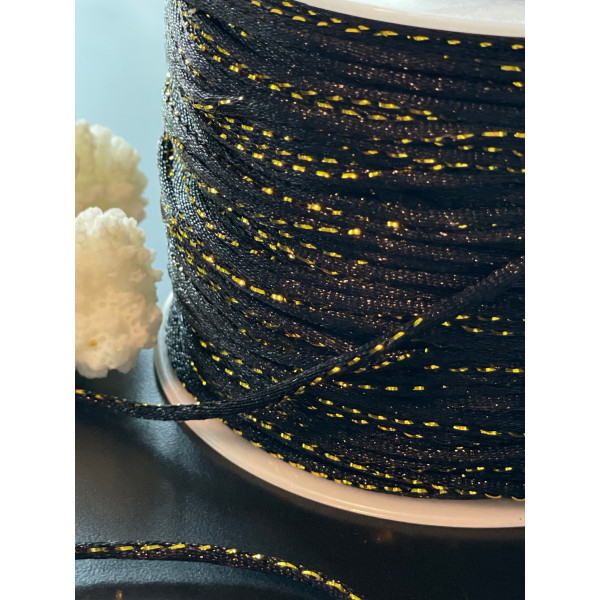Cordon NOIR et Fil Métallisé Doré 2mm coloris 900