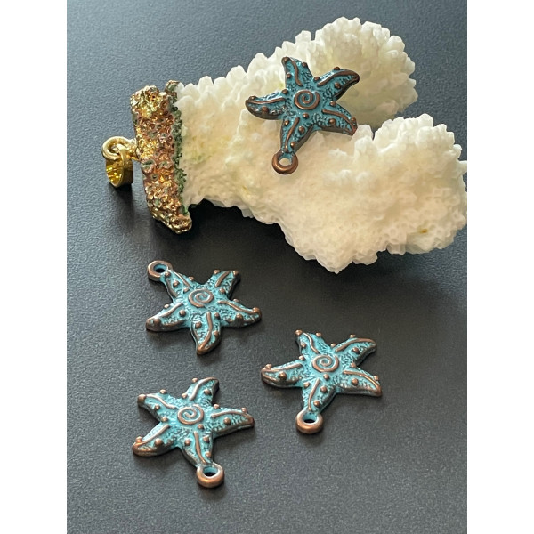 Pendentifs Étoile de Mer 20 mm –  Couleur Cuivré Patiné Bleu Turquoise