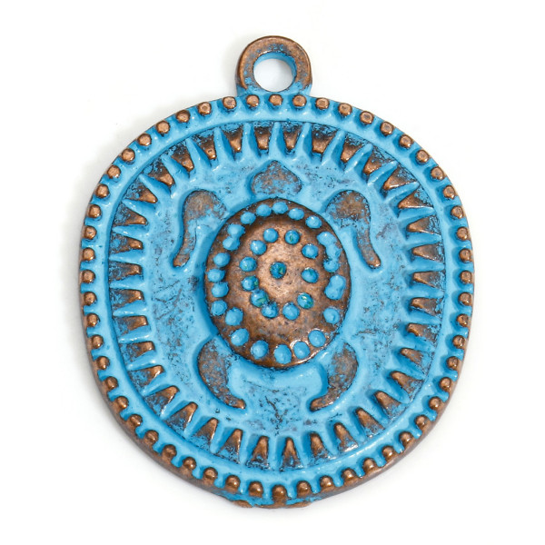 Pendentifs Médaillon Tortue 28 mm – Métal Couleur Cuivré Patiné Bleu Turquoise
