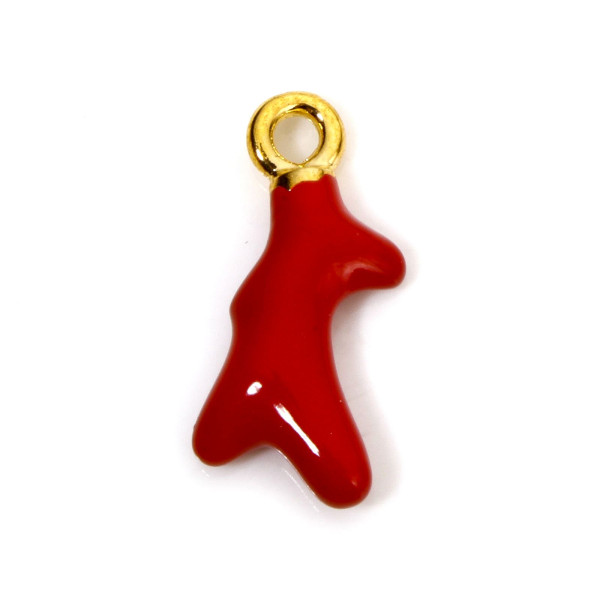 Breloques Pendentifs Corail 19mm Résine Rouge Émaillée sur Base Dorée