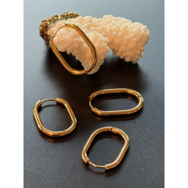 Créoles Ovales 27 x 3 mm – Acier Inoxydable 304 Doré à l’or fin 18K – IONIQUE