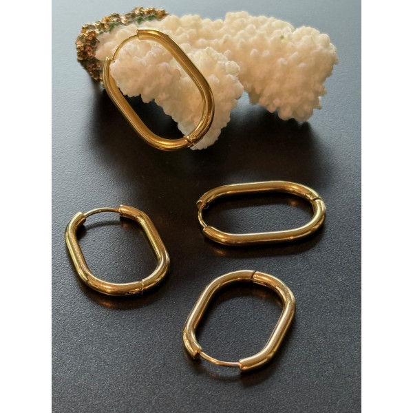 Créoles Ovales 27 x 3 mm – Acier Inoxydable 304 Doré à l’or fin 18K – IONIQUE