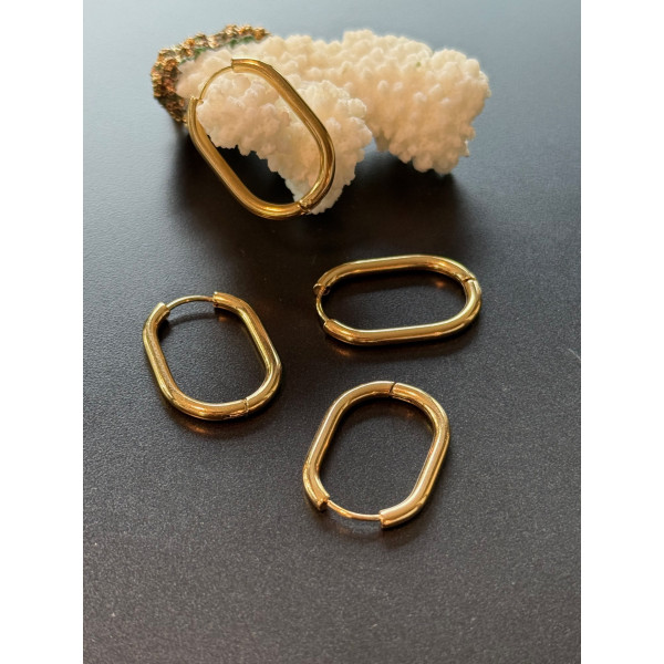 Créoles Ovales 27 x 3 mm – Acier Inoxydable 304 Doré à l’or fin 18K – IONIQUE