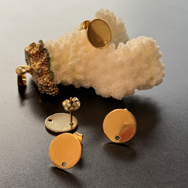 H11Q22308A – Lot de 2 ou 4 Boucles d’oreilles, clous puces 12 mm – Acier inoxydable 304 doré à l’or fin 18K