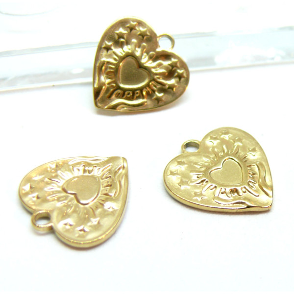 Pendentifs Coeur 17mm – Acier Inoxydable 316L Doré à l'or fin 18K IONIQUE