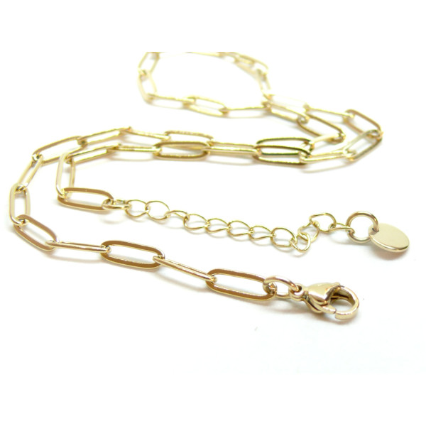 Collier  45cm maille rectangle 12x4mm – Acier Inoxydable 304 Doré à l'or fin 18K, IONIQUE