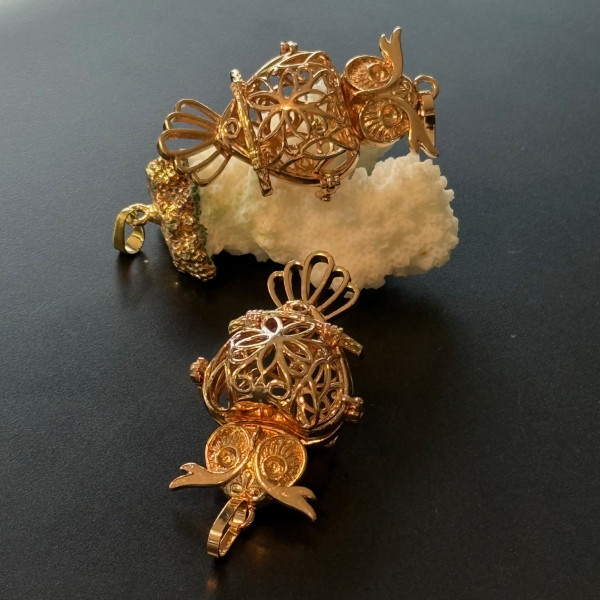 Pendentif Cage Bola de Grossesse Chouette Hibou 18mm –  Doré