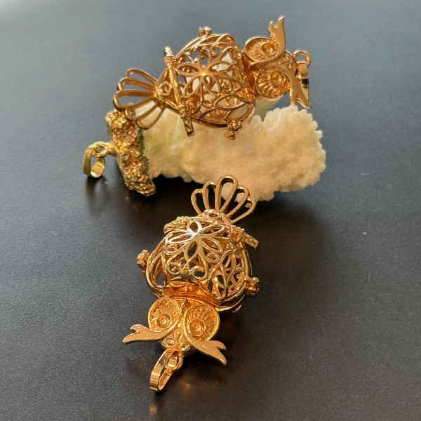 Pendentif Cage Bola de Grossesse Chouette Hibou 18mm –  Doré