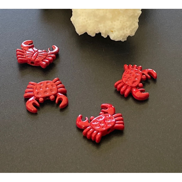 Pendentifs, perles intercalaires Crabe 15 mm – Résine style émaillé rouge