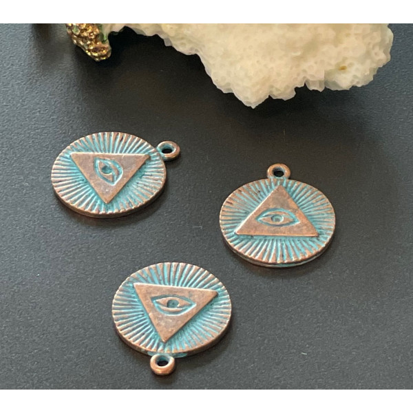 Pendentifs Gri-Gri, Amulette Œil de la Protection dans Triangle 20 mm – Métal Couleur Cuivré