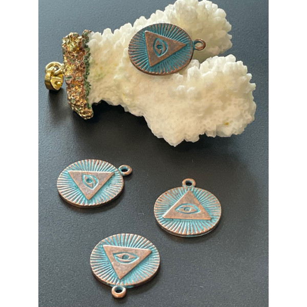 Pendentifs Gri-Gri, Amulette Œil de la Protection dans Triangle 20 mm – Métal Couleur Cuivré