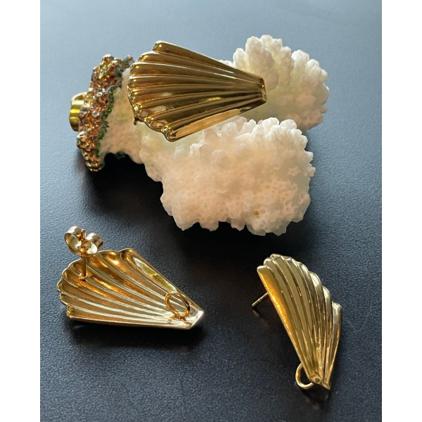 Boucles d’oreilles Puce Coquille Saint Jacques 26 mm avec anneau d’accroche – Acier Inoxydable 304 – Finition dorée